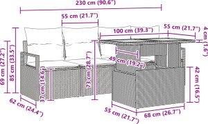 Zestaw 5-częściowy sof ogrodowych z poduszkami szary polirattan akacja 2