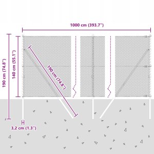 Szary płot heksagonalny 1.4x10 m ze stali 12