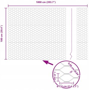 Szare ogrodzenie hexagonalne 1x10 m stalowe 13