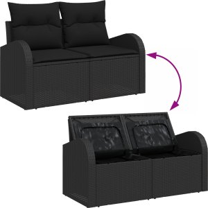 Zestaw 9-elementowy sof ogrodowych z poduszkami czarny polirattan 3