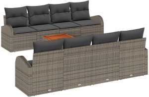 Zestaw sof ogrodowych 9-częściowy z poduszkami Szary Polirattan Akacja 2
