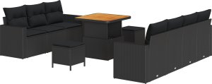Zestaw Sof Ogrodowych 10-częściowy z Poduszkami Czarny Poli Rattan Akacja 2