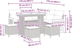 Zestaw 9-częściowy sof ogrodowych z poduszkami czarny polirattan akacja 4