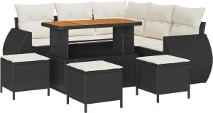9-częściowy zestaw sof ogrodowych z poduszkami Czarny Polirattan Akacja 2