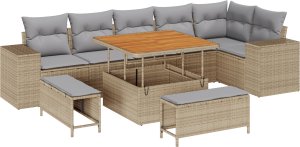 9-częściowy Zestaw Sofy Ogrodowej z Poduszkami Beżowy Polirattan Akacja 2