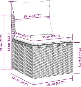 Zestaw 6-częściowy sofa ogrodowa z poduszkami Szary Poli Rattan 5