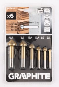 Wiertła fazujące stożkowe pogłębiacze TiN, 6.3-20.5 mm, zestaw 6 szt. 2