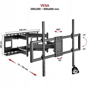 Fiber Novelty MEGA-120 Super mocny obrotowy uchwyt do ciężkich i dużych telewizorów LCD LED 55"-120" 4
