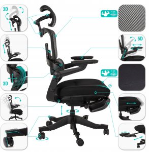 Nario-500 Niezwykle ergonomiczny fotel biurowy z podnóżkiem i pełną regulacją 11