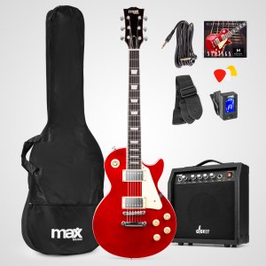 Zestaw: Gitara elektryczna GigKit w stylu LP ciemnoczerwona+ wzmacniacz+ akcesoria one size 18