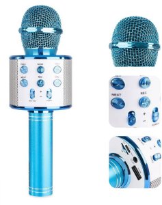 Mikrofon karaoke z głośnikami BT MP3 MAX KM01 niebieski one size 2