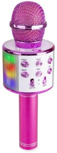 Mikrofon karaoke z głośnikami BT MP3 efekt LED różowy one size 3