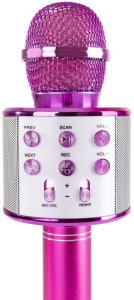 Mikrofon karaoke z głośnikami BT MP3 efekt LED różowy one size 5