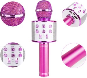 Mikrofon karaoke z głośnikami BT MP3 MAX KM01 różowy one size 10