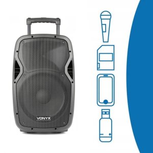 Kolumna mobilna z mikrofonami 600W Vonyx AP1200PA 12" one size 14