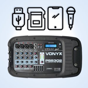 Zestaw nagłośnieniowy 300W 2x kolumna 10'' mikser mikrofon statywy Vonyx one size 15
