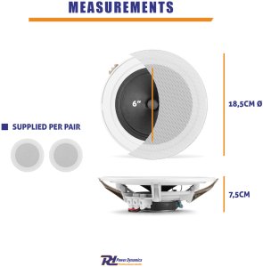 Power Dynamics Zestaw głośników sufitowych MSLP65 6" niskoprofilowych o mocy 100 W one size 11