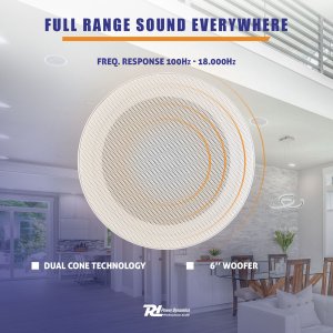 Power Dynamics Zestaw głośników sufitowych MSLP65 6" niskoprofilowych o mocy 100 W one size 10