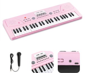 Keyboard dla dziewczynki 49 klawiszy akumulator/ mikrofon KD49P Max różowy one size 1