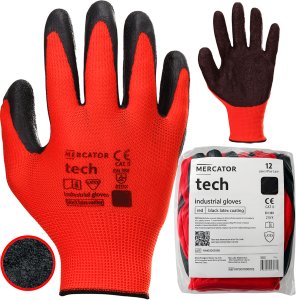 Rękawice Robocze MERCATOR Tech Red+Black Latex - 12 Par (10 - XL) 2