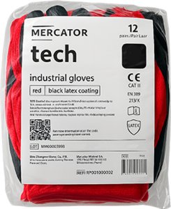 Rękawice Robocze MERCATOR Tech Red+Black Latex - 240 Par (8 - M) 8