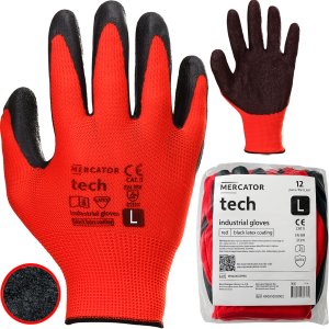 Rękawice Robocze MERCATOR Tech Red+Black Latex - 12 Par (7 - S) 12