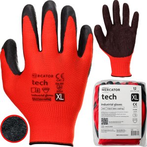Rękawice Robocze MERCATOR Tech Red+Black Latex - 12 Par (7 - S) 13