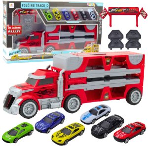 Zestaw Ciężarówka Rozkładana Z Torem Wyścigowym 6 Autek LEAN Toys 1