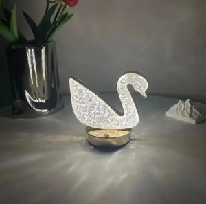 Lampa stołowa LED kryształowa złoty łabędź dotykowa 3-barwy CCT USB 3