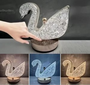 Lampa stołowa LED kryształowa złoty łabędź dotykowa 3-barwy CCT USB 6