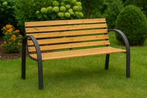 ŁAWKA OGRODOWA DREWNIANA METALOWA ŁAWECZKA PARKOWA CMENTARNA Z OPARCIEM 2