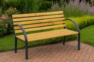 ŁAWKA OGRODOWA DREWNIANA METALOWA ŁAWECZKA PARKOWA CMENTARNA Z OPARCIEM 3