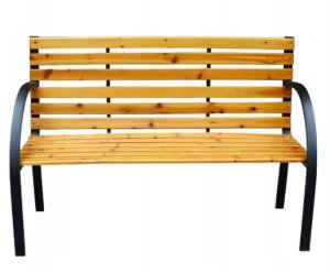 ŁAWKA OGRODOWA DREWNIANA METALOWA ŁAWECZKA PARKOWA CMENTARNA Z OPARCIEM 4