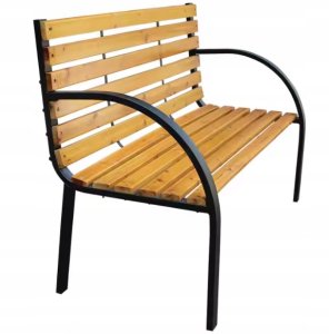 ŁAWKA OGRODOWA DREWNIANA METALOWA ŁAWECZKA PARKOWA CMENTARNA Z OPARCIEM 5