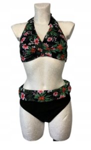 Strój kąpielowy plus size kwiaty czarny push up modny dwuczęściowy XL 1