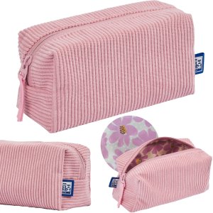 Piórnik kosmetyczka etui saszetka sztruksowy czarny różowy OXFORD 1