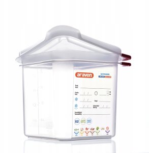 Pojemnik GN 1/6 150 mm z polipropylenu z pokrywką | ARAVEN, 3025 6