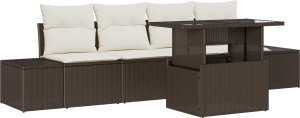vidaXL Zestaw sof ogrodowych 5-częściowy z poduszkami brązowy z polirattanu 2