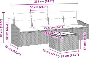vidaXL Zestaw sof ogrodowych z poduszkami 5 części czarny polirattan 2