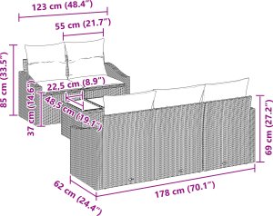 vidaXL 6-częściowy zestaw sof ogrodowych z poduszkami brązowy polirattan 4