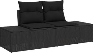vidaXL Zestaw 9 Sofa Ogrodowa z Poduszkami Czarny Polirattan Akacja 2