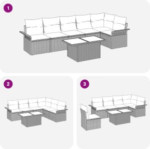 vidaXL Zestaw sofy ogrodowej 7 elementów z poduszkami czarny polirattan 2