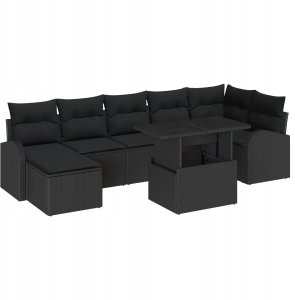 vidaXL 8-częściowy zestaw sof ogrodowych z poduszkami czarny poli rattan 2