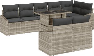 vidaXL 9 Częściowy Zestaw Sof Ogrodowych z Poduszkami Jasnoszary Polirattan 2