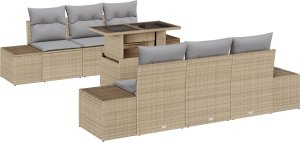 vidaXL 7-elementowy zestaw sof ogrodowych z poduszkami Beżowy polirattan 2