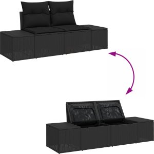 vidaXL Zestaw 4-osobowy sofy ogrodowej z poduszkami czarny polirattan 2