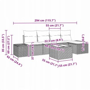 vidaXL 6-częściowy zestaw sof ogrodowych z poduszkami Brązowy Polirattan 13