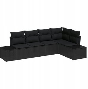 vidaXL Zestaw sof ogrodowych 5-elementowy z poduszkami czarny polirattan 2