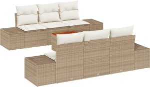 vidaXL Zestaw sof ogrodowych 7 Części z Poduszkami Beżowy Polirattan Akacja 2