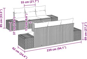 vidaXL Zestaw sof ogrodowych 7 Części z Poduszkami Beżowy Polirattan Akacja 6
